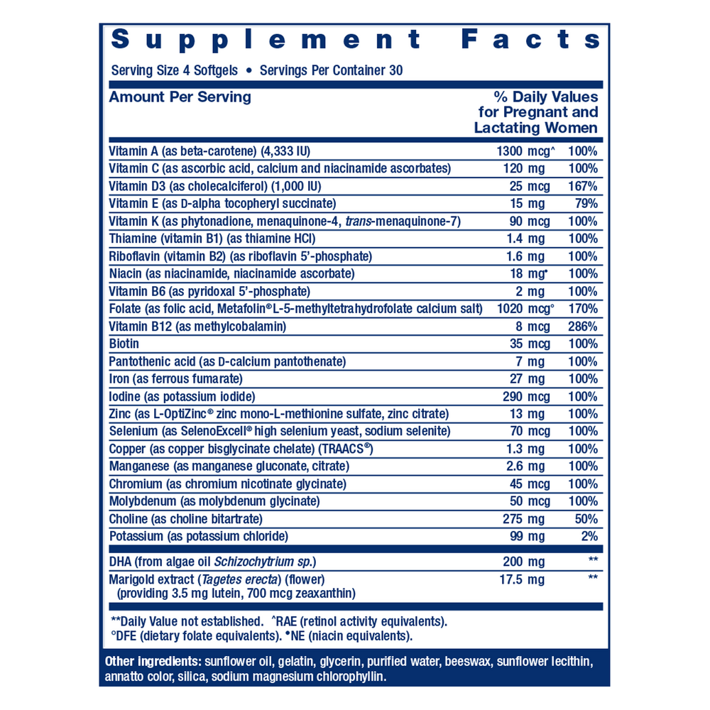 Prenatal Advantage Supplement Facts Label