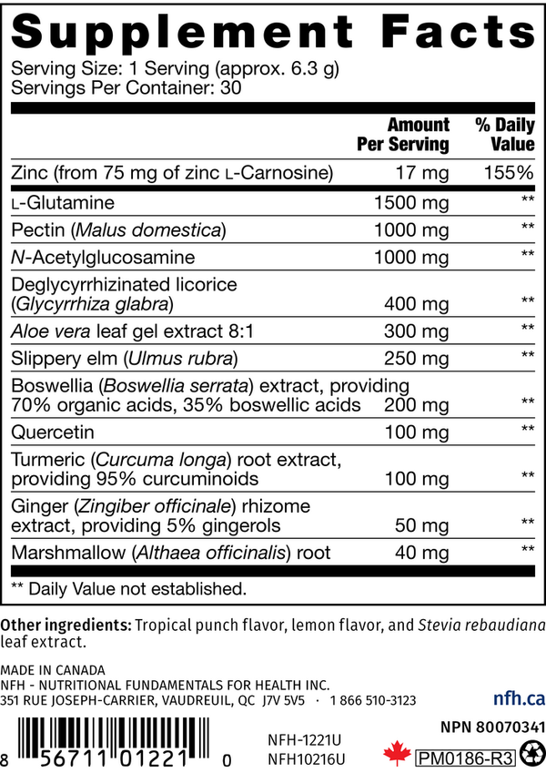 GI Repair SAP Supplement Facts Label