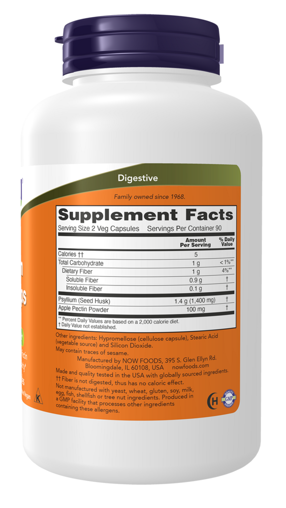 Psyllium Husk 700 mg - 180 Capsules Supplement Facts Label