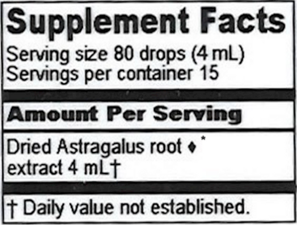 Astragalus Extract Supplement Facts Label