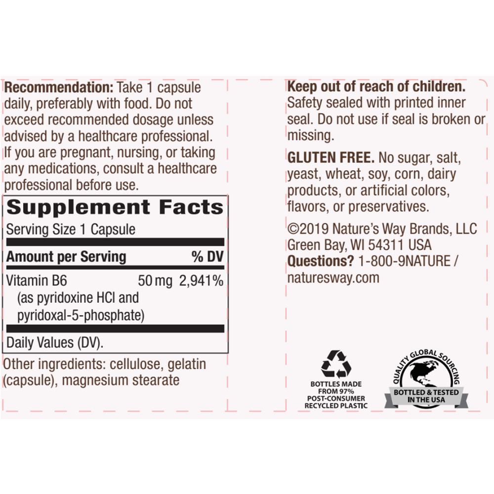 Vitamin B-6 50 mg Supplement Facts Label
