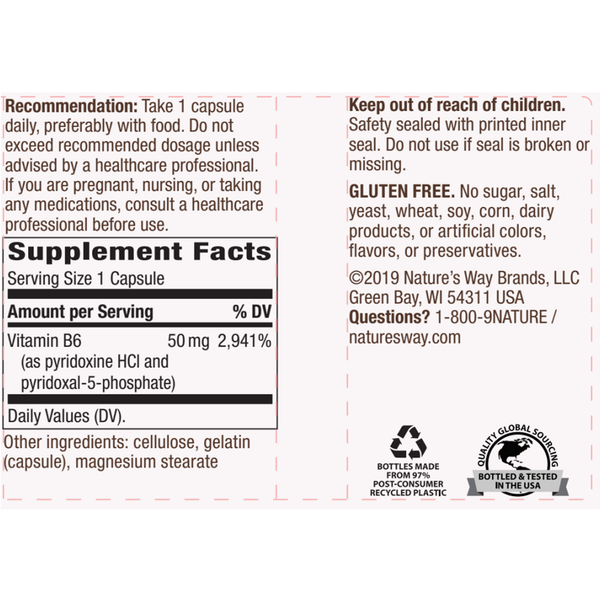 Vitamin B-6 50 mg Supplement Facts Label