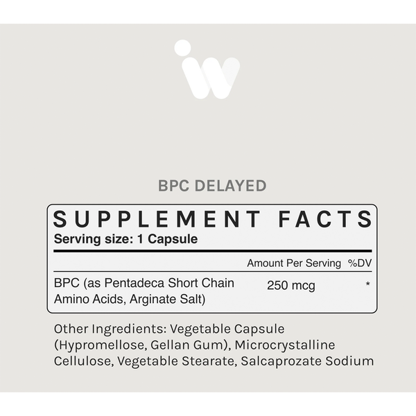BPC-157 Delayed - 250mcg Supplement Facts Label