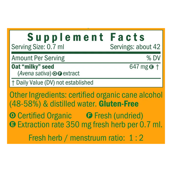 Oat Seed/Avena sativa Supplement Facts Label