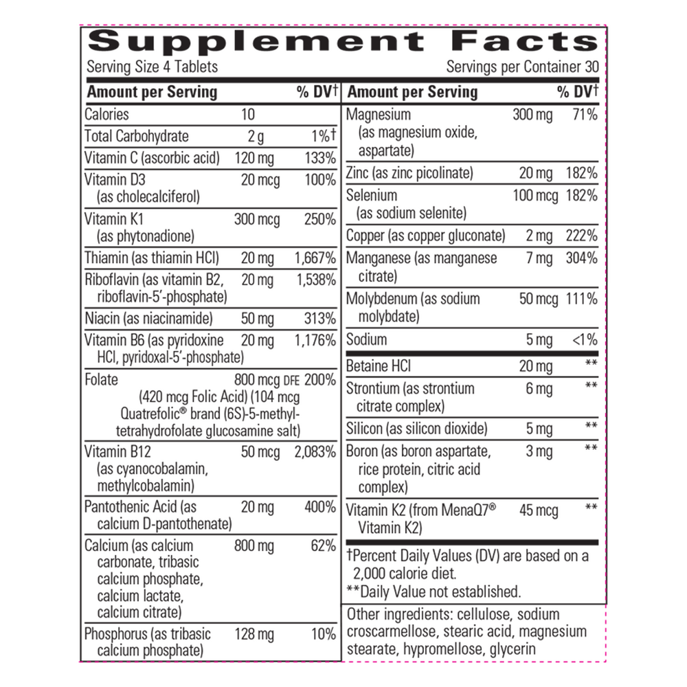 Osteoprime Ultra Bone Formula Supplement Facts Label