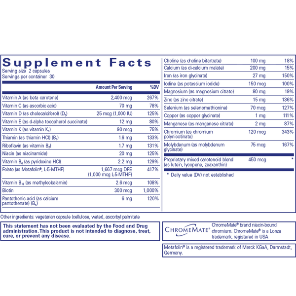 Women’s Nutrients Supplement Facts Label