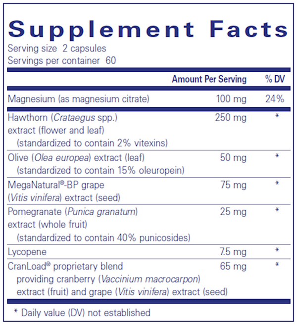 Vascular Relax* Supplement Facts Label