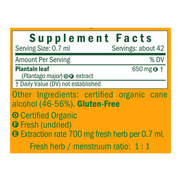 Plantain/Plantago major & laceolata 0.7 ml Supplement Facts Label
