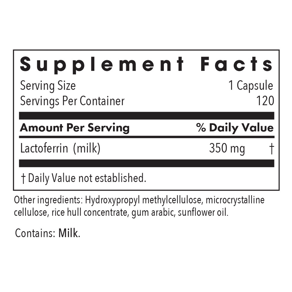 Laktoferrin 90 Count Supplement Facts Label