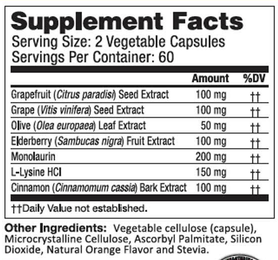 Neuro Immune Complex (Formerly Neuro Immune Infection Control) Supplement Facts Label
