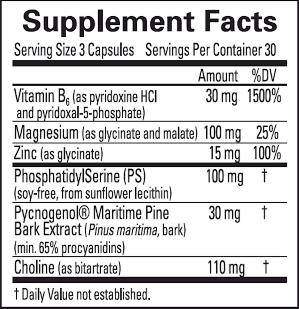 Attention Support Supplement Facts Label