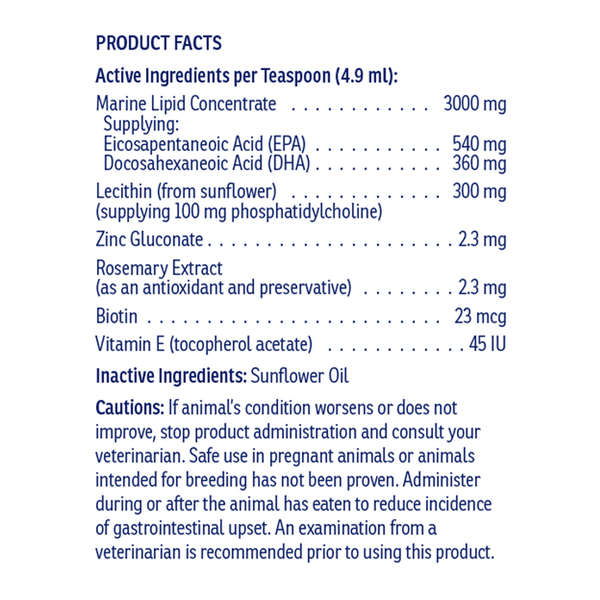Ultra EFA for Dogs & Cats Supplement Facts Label