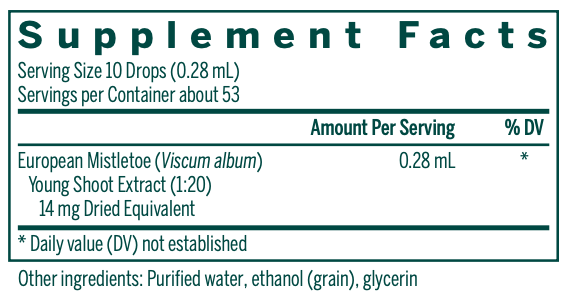 European Mistletoe Young Shoot Supplement Facts Label
