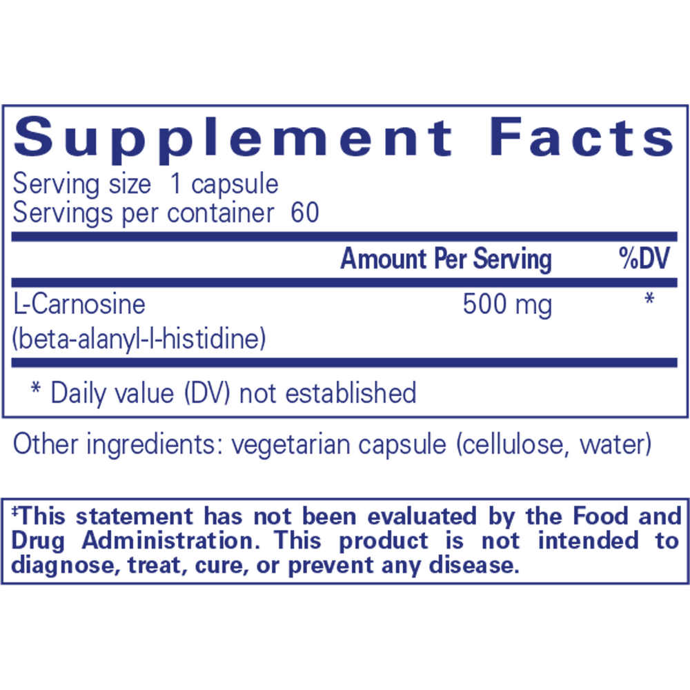 L-Carnosine 120 Count Supplement Facts Label