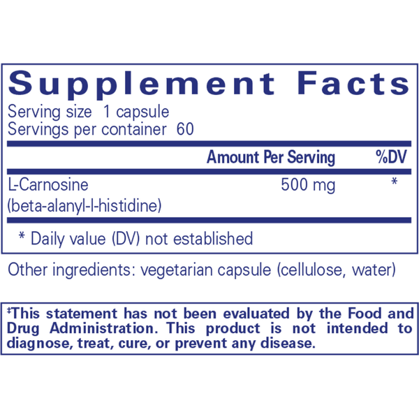 L-Carnosine 120 Count Supplement Facts Label