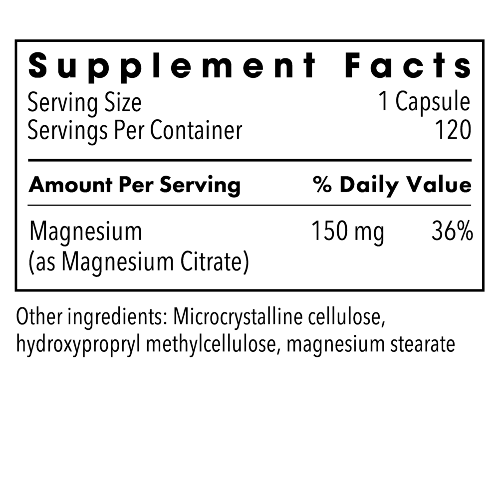 Magnesium Citrate Supplement Facts Label