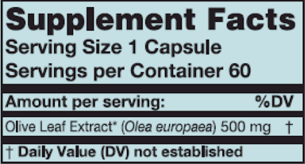 Olive Leaf Extract Supplement Facts Label