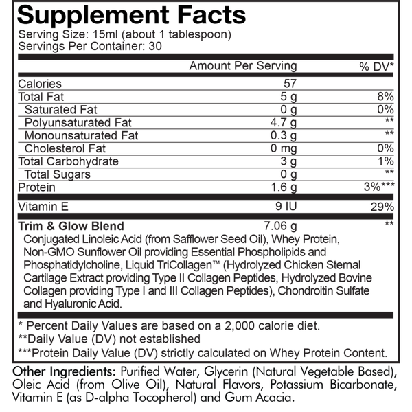 Nanofood Liquid Collagen Trim & Glow Chocolate Mocha Supplement Facts Label