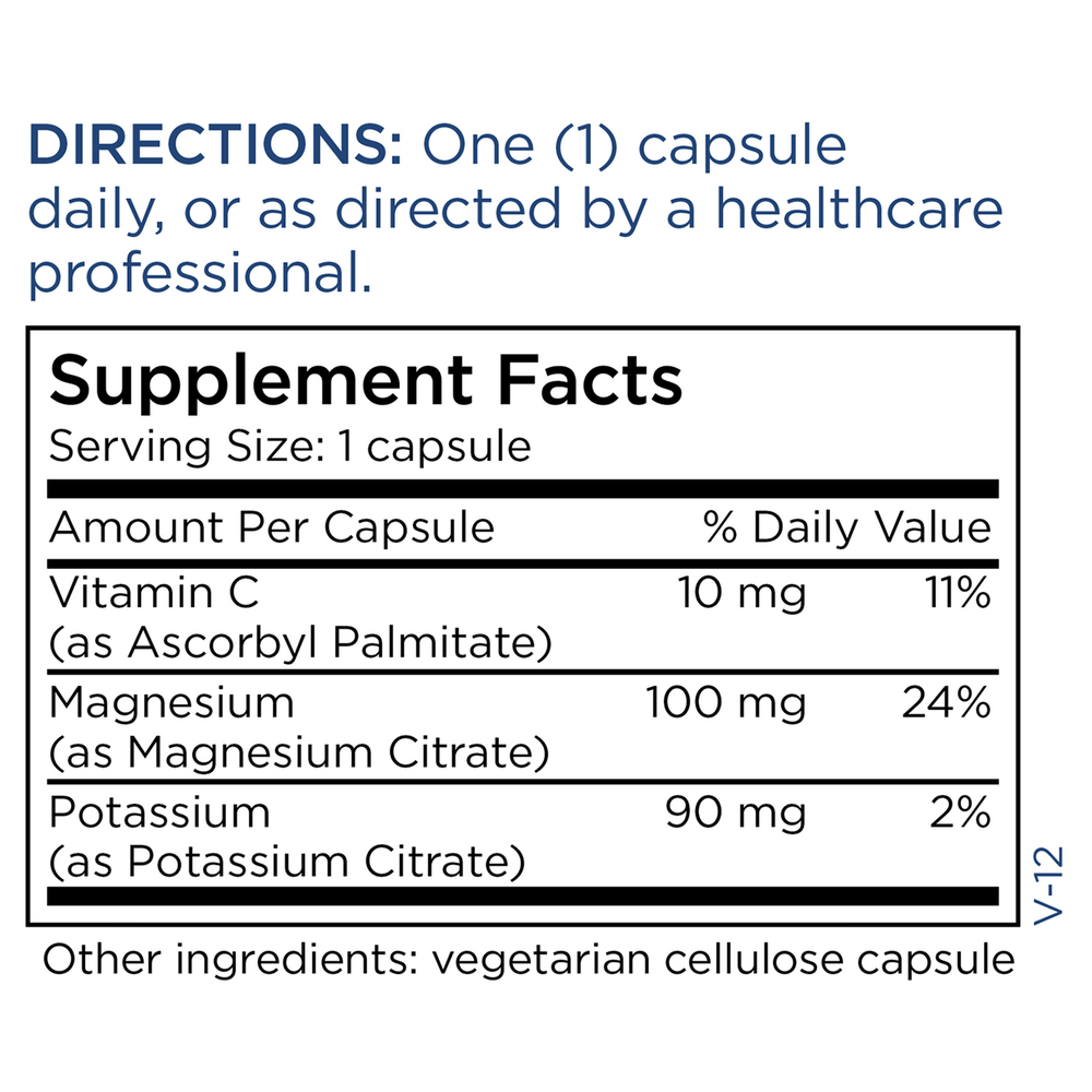 Potassium/Magnesium Citrate Supplement Facts Label