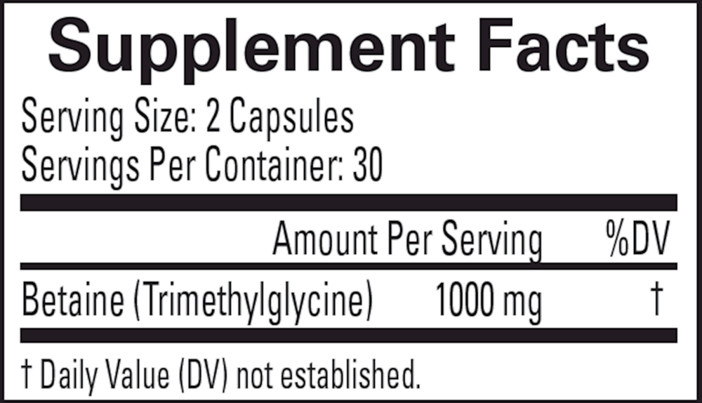 Betaine TMG Supplement Facts Label