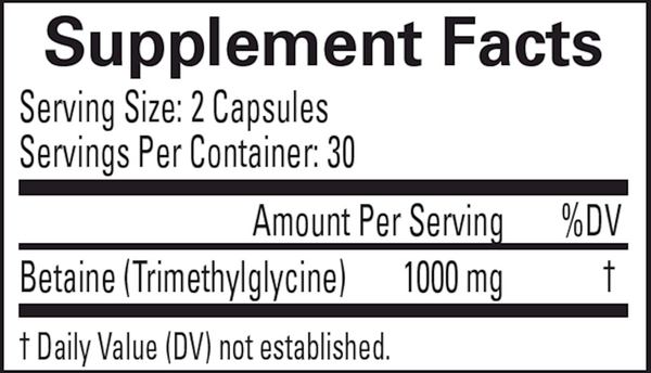 Betaine TMG Supplement Facts Label