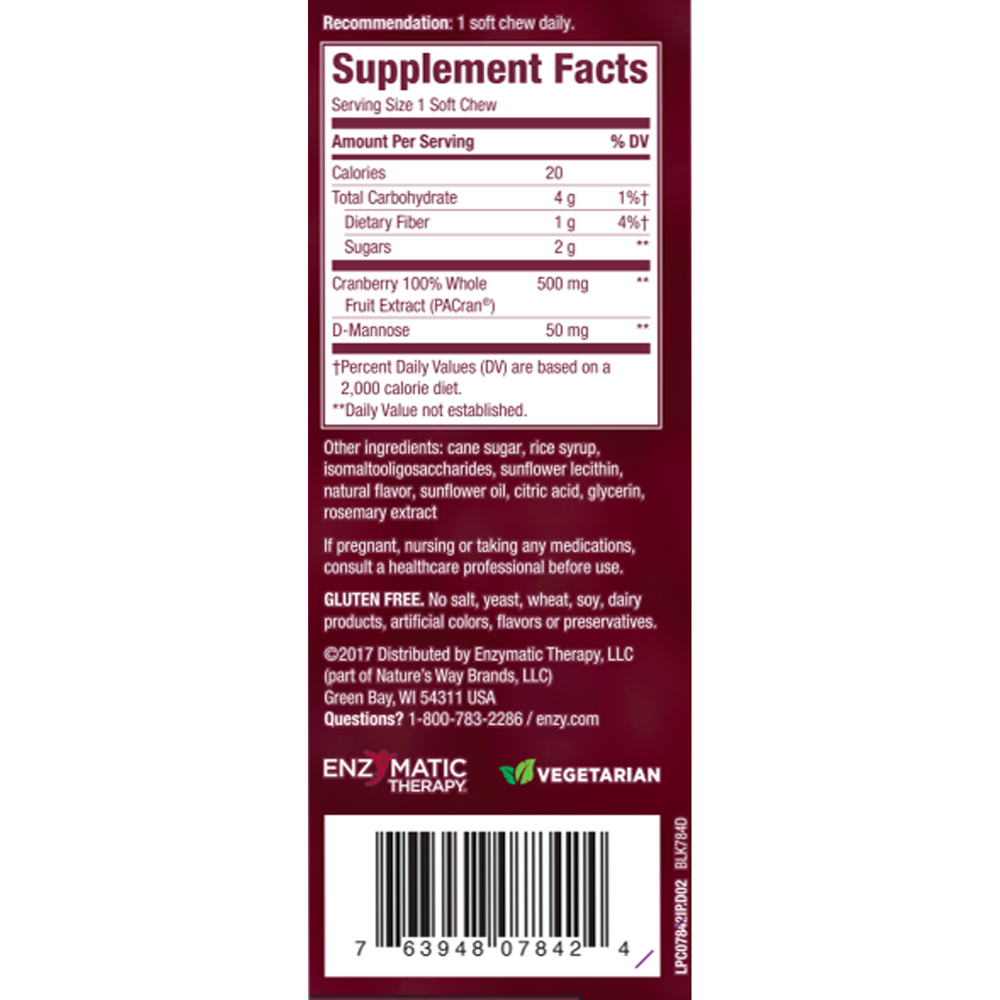 ActiFruit with Cran-Max Supplement Facts Label