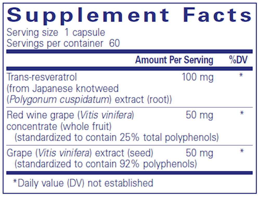 Resveratrol EXTRA 120 Count Supplement Facts Label