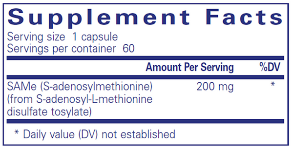 SAMe (S-Adenosylmethionine) Supplement Facts Label