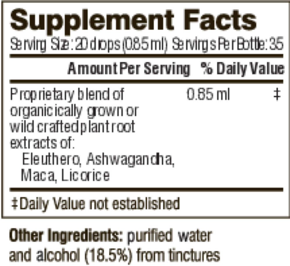 Herbal Adrenal Support Formula Supplement Facts Label