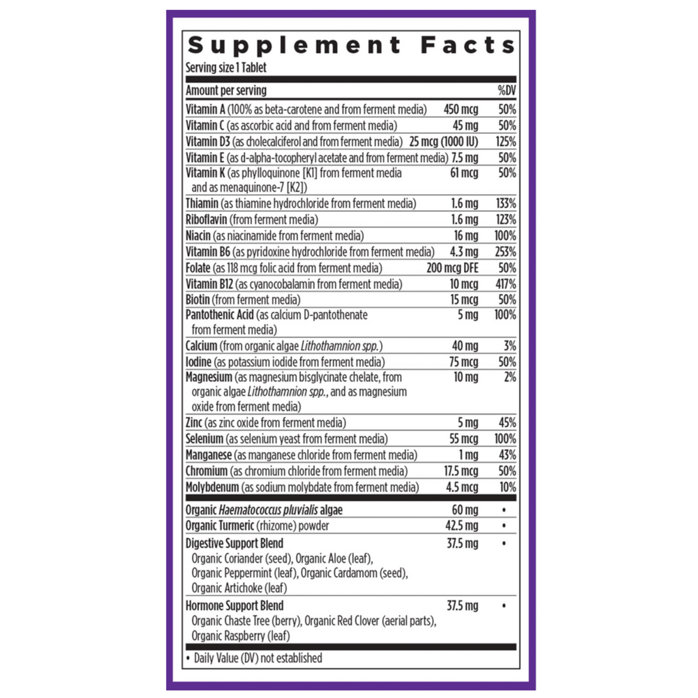 Every Woman's One Daily 55+ Supplement Facts Label