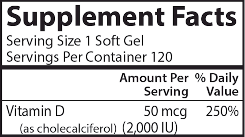 Vitamin D 2000 IU Supplement Facts Label