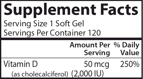Vitamin D 2000 IU Supplement Facts Label
