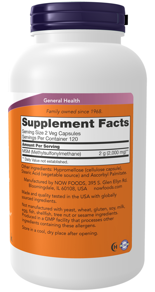 MSM 1000 mg Supplement Facts Label