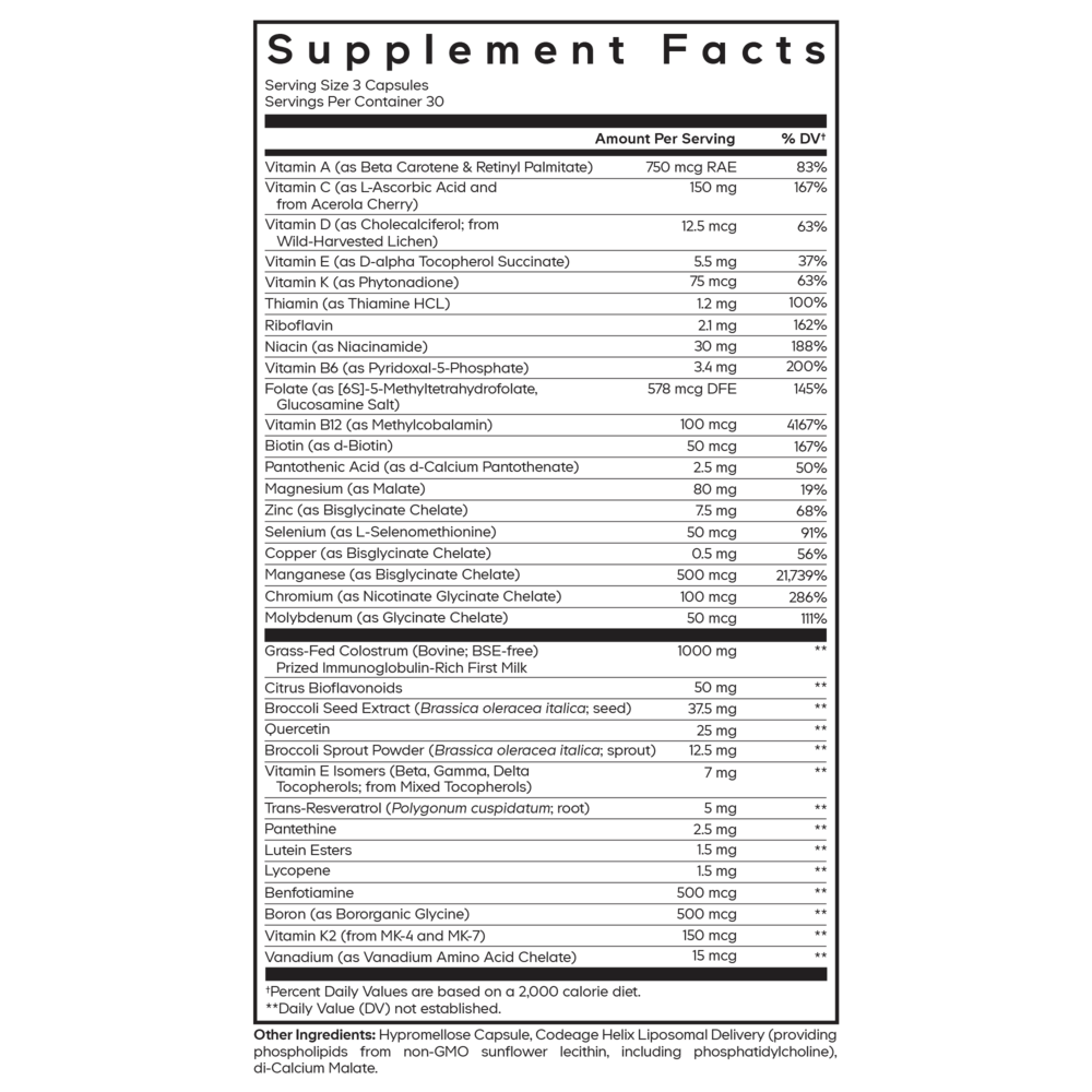 Multivitamin Recovery Elite Max Supplement Facts Label