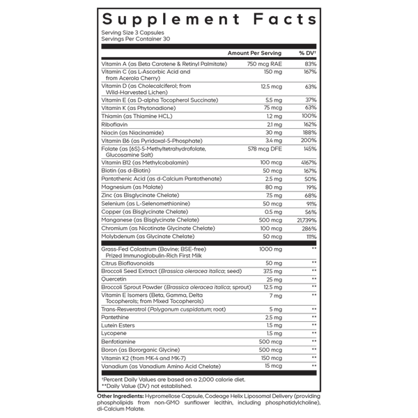 Multivitamin Recovery Elite Max Supplement Facts Label