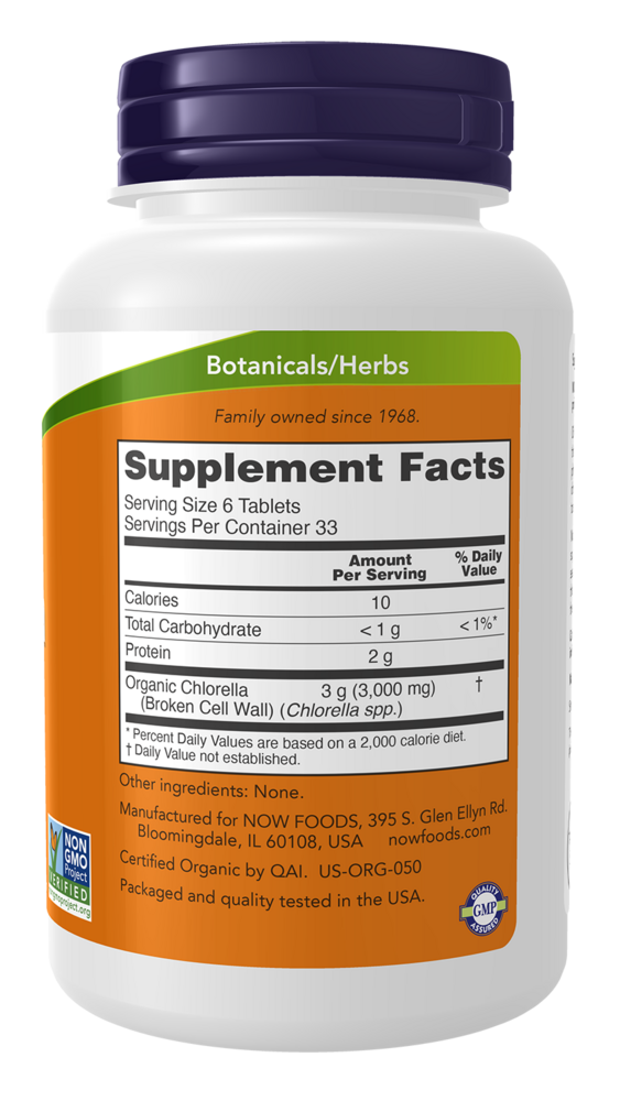 Organic Chlorella 500 mg Supplement Facts Label
