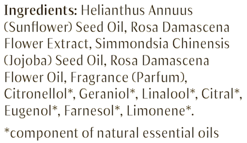 Rose Nurturing Body Oil Supplement Facts Label