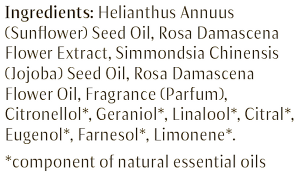 Rose Nurturing Body Oil Supplement Facts Label