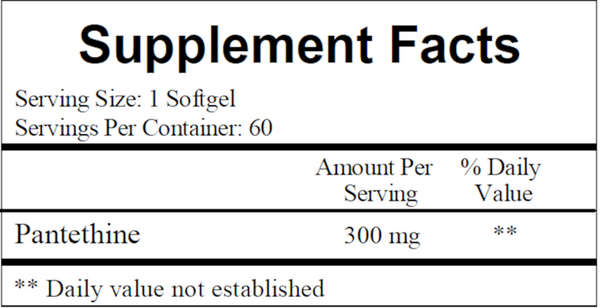 Pantethine 300 mg Supplement Facts Label