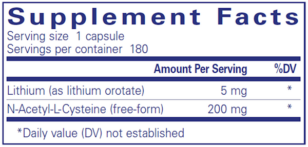 Lithium (Orotate) 5 Mg Supplement Facts Label