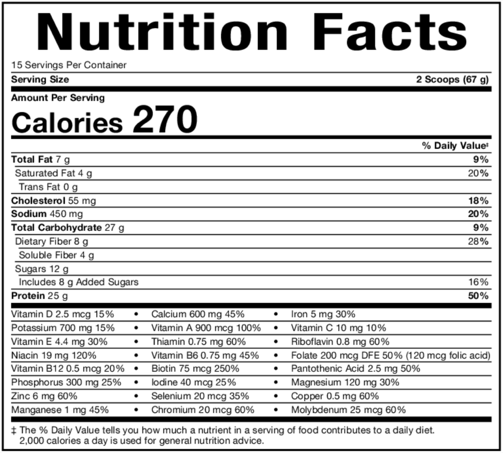 PGX Weight Loss Meal Replacement Chocolate Supplement Facts Label