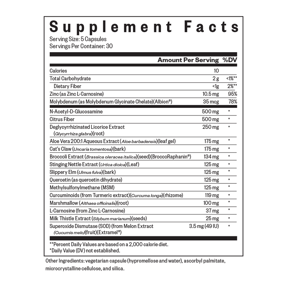 Gut Nutrients Capsules Supplement Facts Label