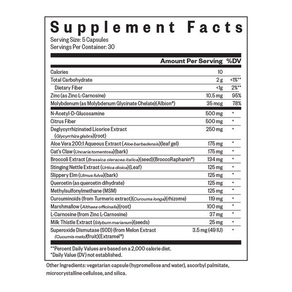 Gut Nutrients Capsules Supplement Facts Label