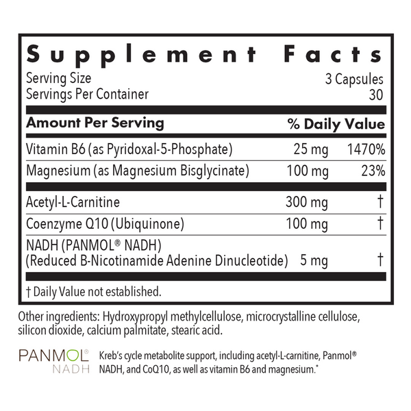 Mitochondrial Cofactors Cellular Energy Formula Supplement Facts Label
