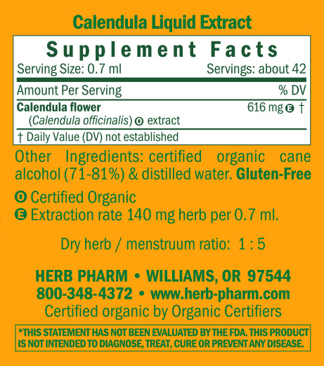Calendula Immune Support Supplement Facts Label
