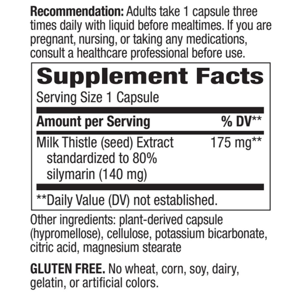 Thisilyn Standardized Milk Thistle Extract Supplement Facts Label
