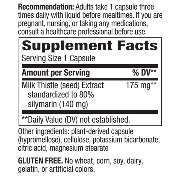 Thisilyn Standardized Milk Thistle Extract Supplement Facts Label