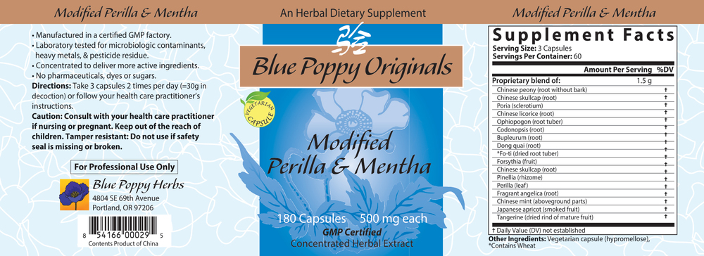 Modified Perilla Supplement Facts Label