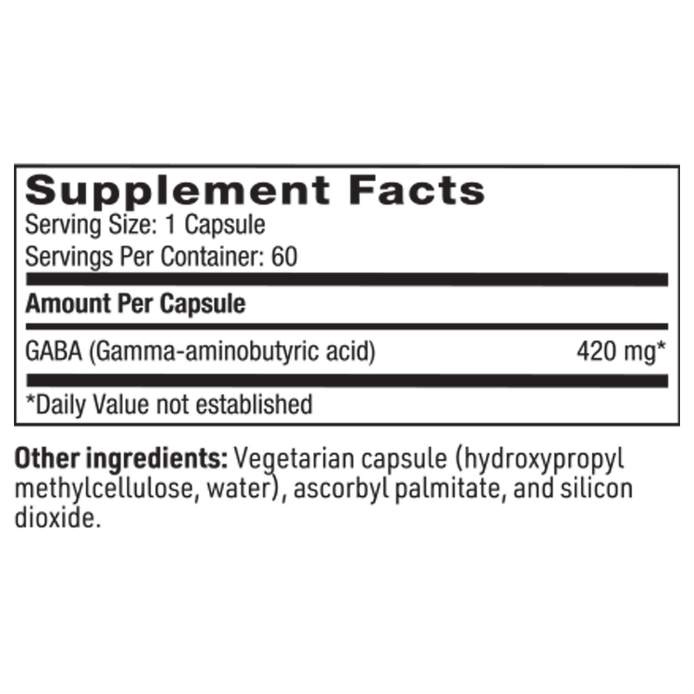 GABA Supplement Facts Label