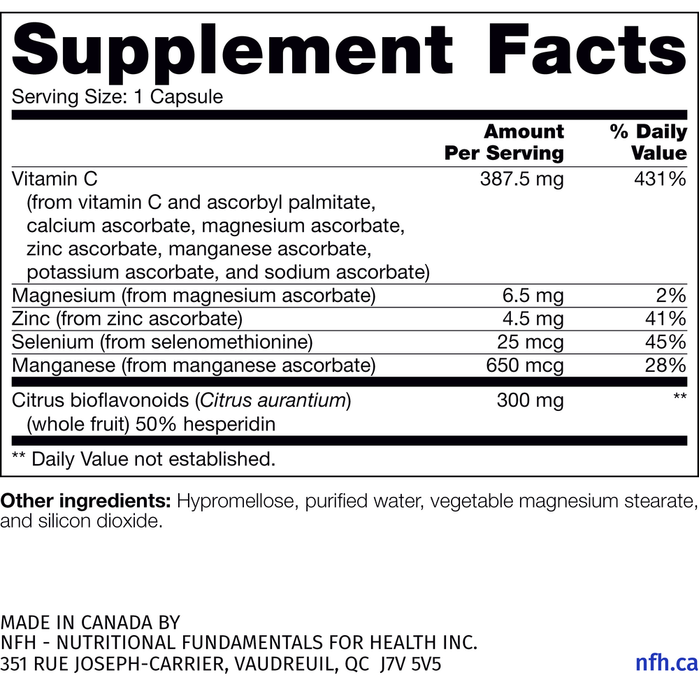 Ascorbates SAP Supplement Facts Label